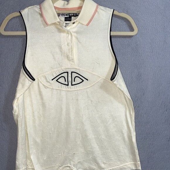 Jamie Sadock Sleeveless Crinkle 4-Snap Buttons Ivory Women's Golf Shirt Top Sz S - Picture 1 of 8